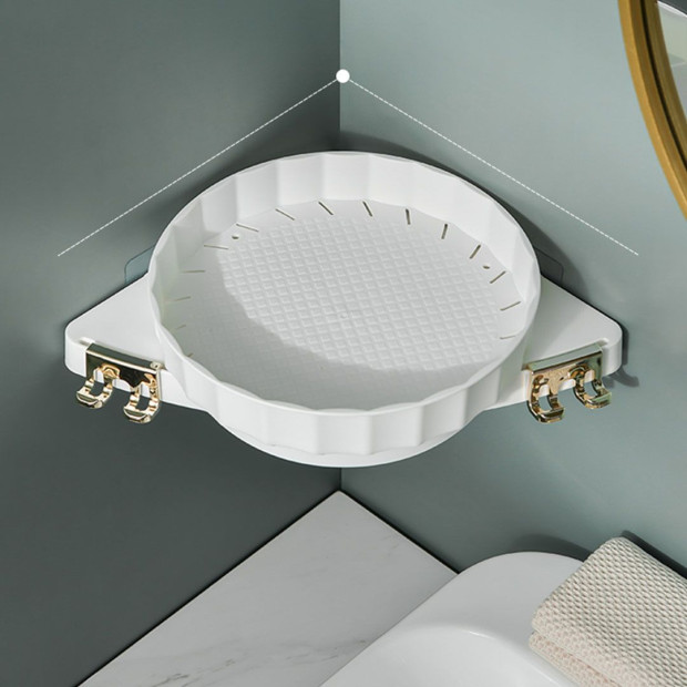 White 360d Wall-Mounted Rotating Bathroom Organiser Corner Rack Shelf Image 4