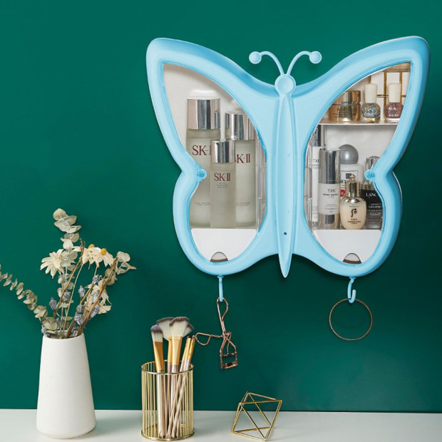 Blue Butterfly Shape Wall-Mounted Makeup Organiser Storage Box Image 4