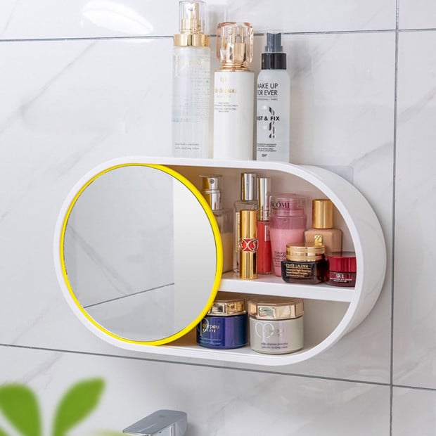 39cm Oval Wall-Mounted Mirror Storage Box Vanity Mirror Rack Image 4