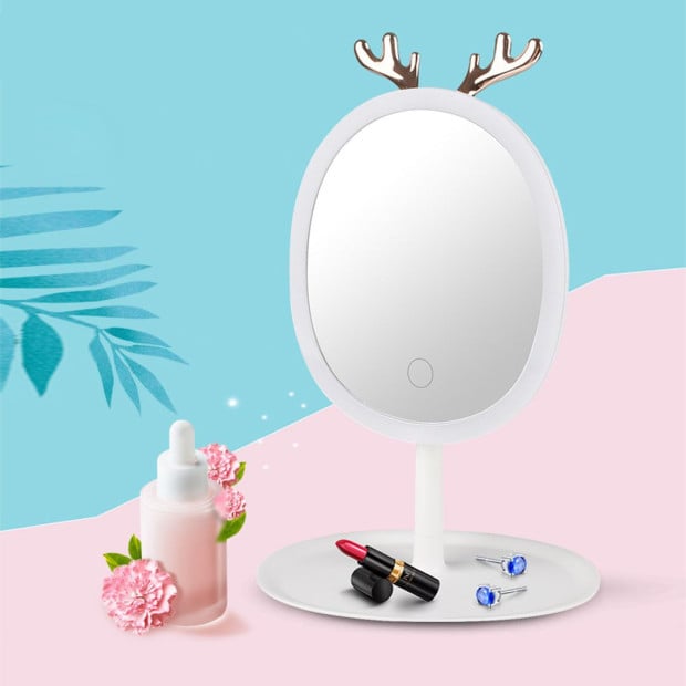 White Antler LED Light Makeup Mirror Magnification Tabletop Image 4