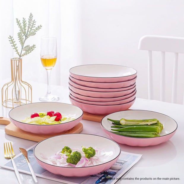 Pink Ceramic Dinnerware Crockery Soup Bowl Plate Server Set of 4 Image 3