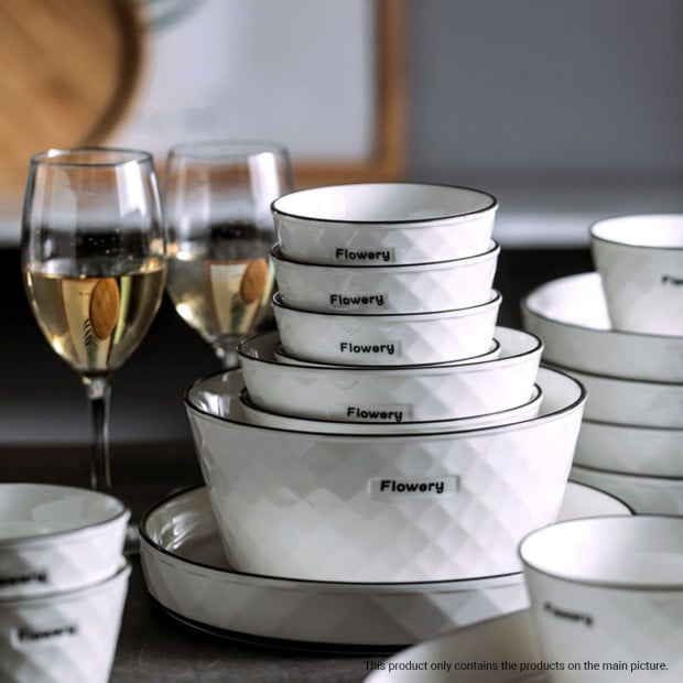 Diamond Pattern Ceramic Dinnerware Set Crockery Soup Bowl Plate Set Image 4