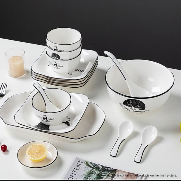 White Antler Printed Ceramic Dinnerware Set Crockery Set of 13 Image 4