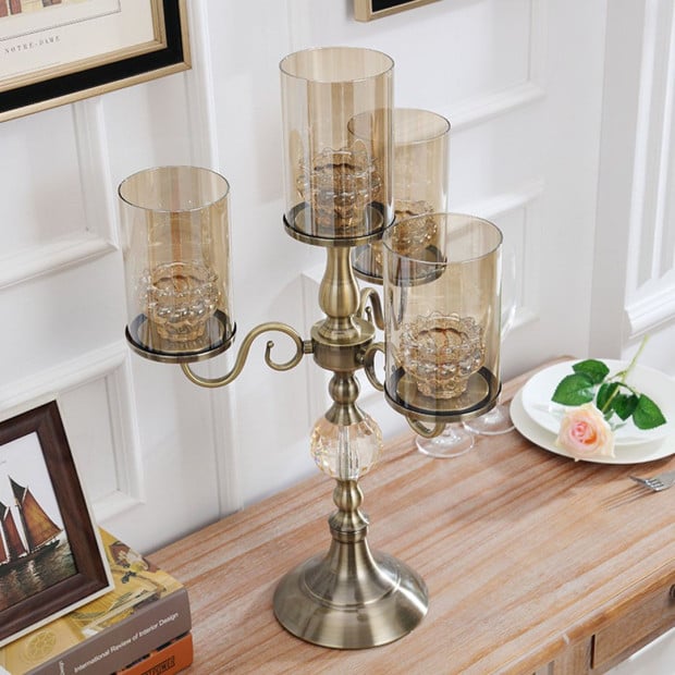 58cm 4-Slots Glass Candlestick Candle Holder Stand Pillar Image 4