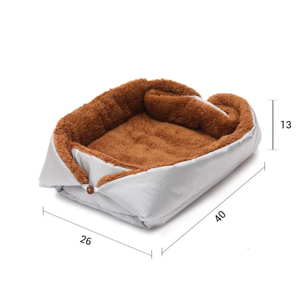 Pet Cushion Nest Cat Dog Bed Warm Plush Kennel Mat - Silver Image 4