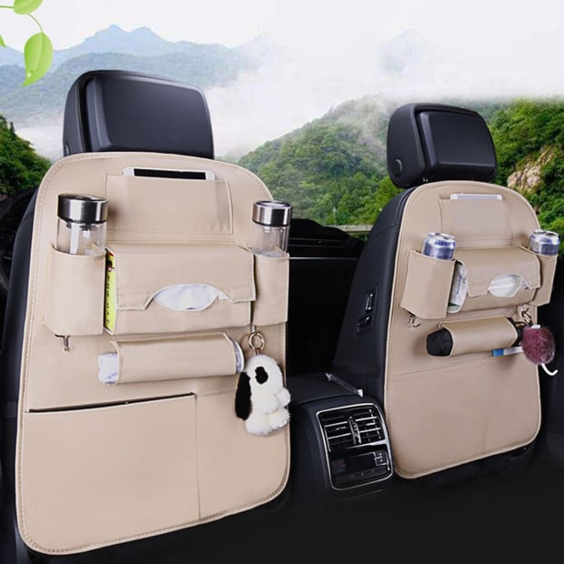 Leather Car Back Seat Storage Bag Organizer Pad Mini Holder White Image 4