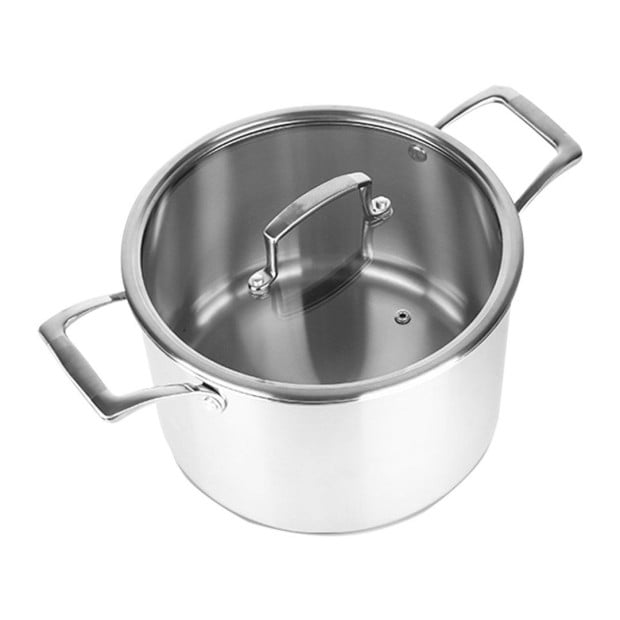 26cm Stainless Steel Soup Pot Stock Cooking Stockpot with Glass Lid Image 4