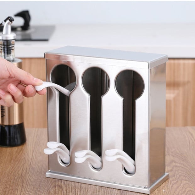 Stainless Steel Buffet Restaurant Spoon Utensil Holder Rack 3 Holes Image 4