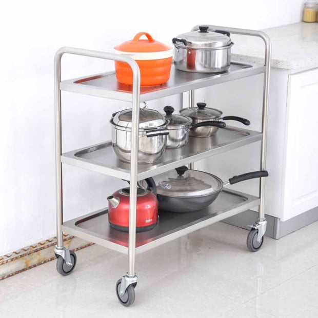 3 Tier 86x54x94cm Stainless Steel Kitchen Dinning Food Cart Trolley Image 4