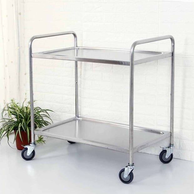 2 Tier 81x46x85cm Stainless Steel Kitchen Dining Food Cart Trolley Image 4