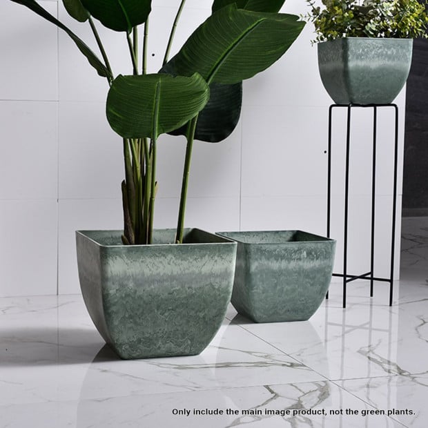 32cm Green Grey Square Resin Plant Flower Pot Planter Cachepot Image 4