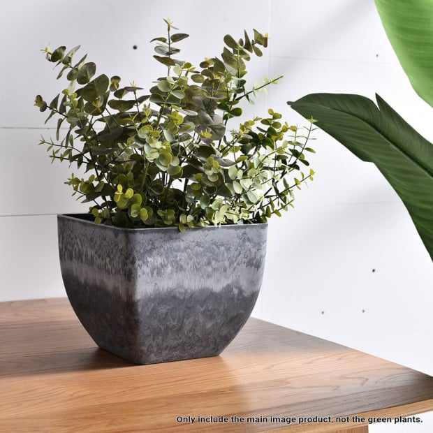 32cm Weathered Grey Square Resin Plant Flower Pot Planter Cachepot Image 4