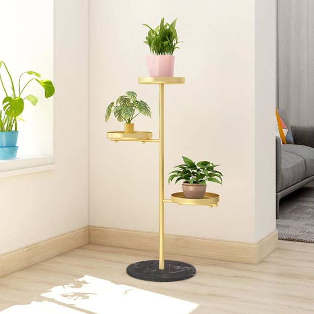 3 Tier Gold Round Plant Stand Flowerpot Tray Display Living Room Image 3