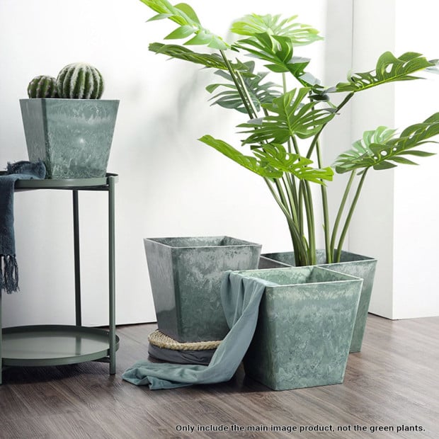 27cm Green Grey Square Resin Plant Pot Cement Pattern Planter Cachepot Image 4