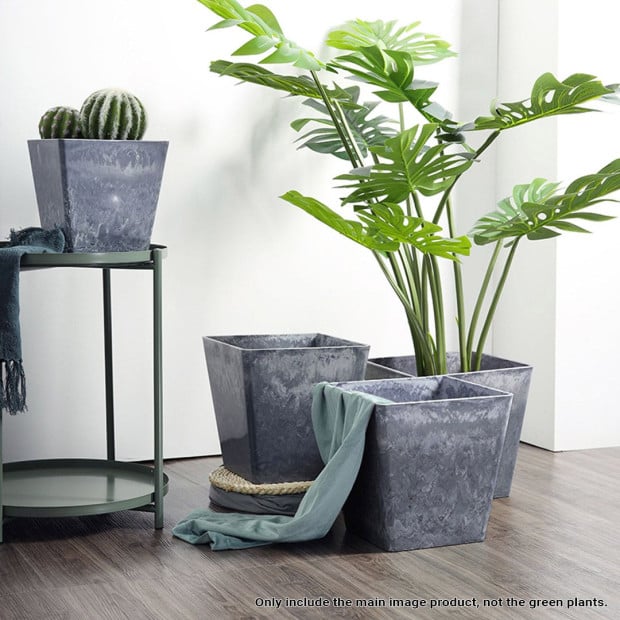 27cm Weathered Grey Square Resin Plant Flower Pot Cachepot Planter Image 4