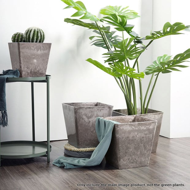 27cm Sand Grey Square Resin Plant Flower Pot Planter Cachepo Image 4