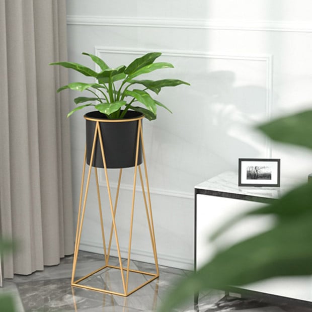 70cm Gold Metal Plant Stand Black Flower Pot Holder Corner Shelving Image 4