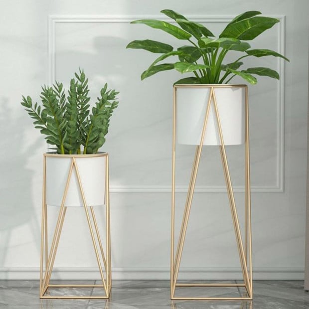 70cm Gold Metal Plant Stand White Flower Pot Holder Corner Shelving Image 4