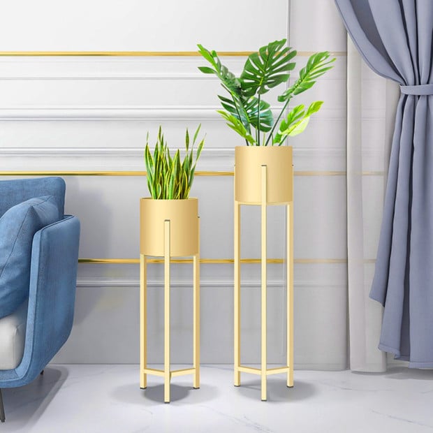 75cm Gold Metal Plant Stand with Flower Pot Holder Corner Shelving Image 4