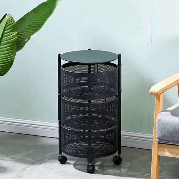 3 Tier Steel Round Rotating Kitchen Cart Multi-Functional Shelves Image 4