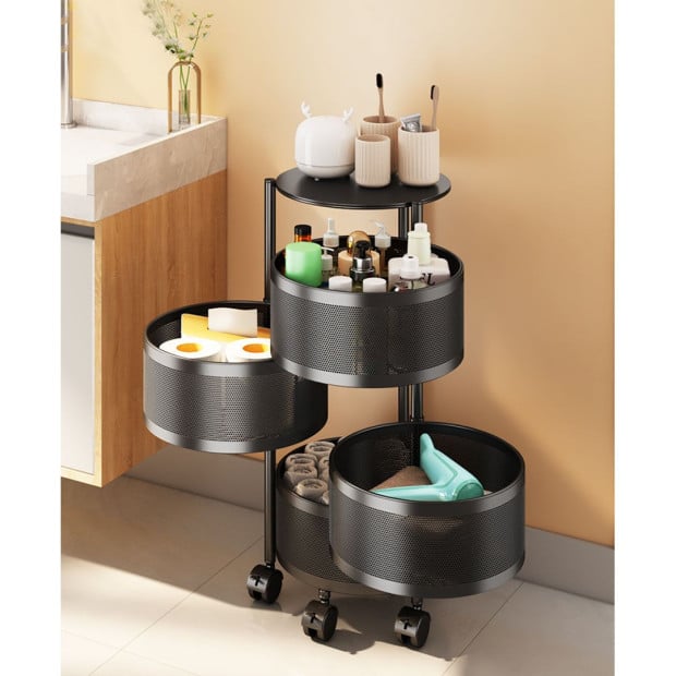 4 Tier Steel Round Rotating Kitchen Cart Shelves with Wheels Image 4