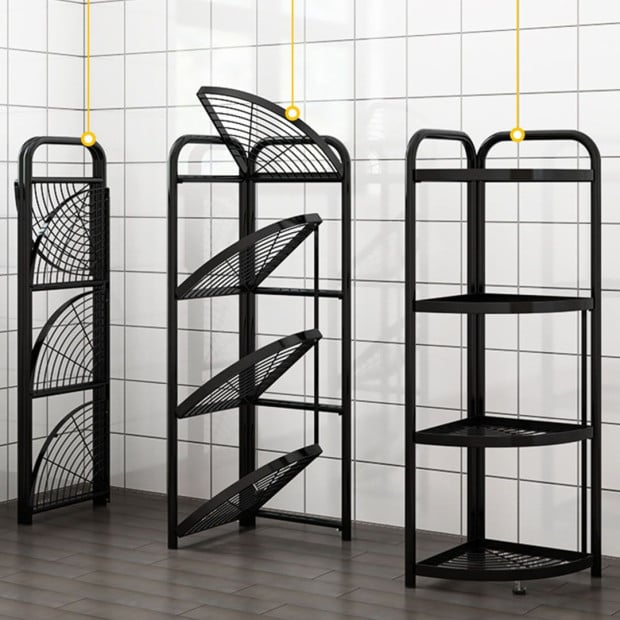 4 Tier Steel Triangular Corner Stand Multi-Functional Shelves Black Image 4