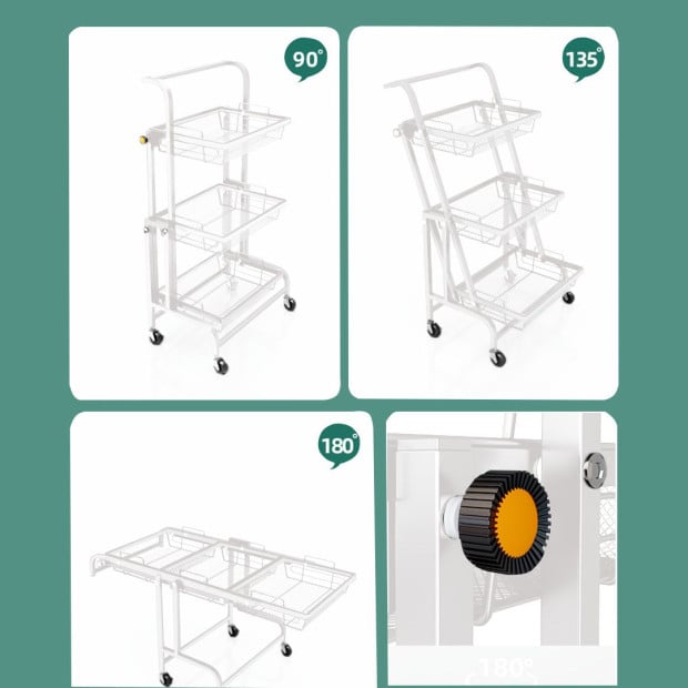 3 Tier Steel White Adjustable Kitchen Cart Multi-Functional Shelves Image 4