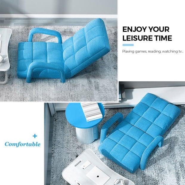 Foldable Lounge Adjustable Floor Lazy Recliner Chair w/ Armrest Blue Image 4