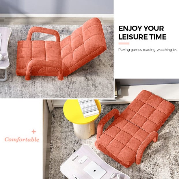 Foldable Lounge Cushion Adjustable Floor Armrest Recliner Chair Orange Image 4