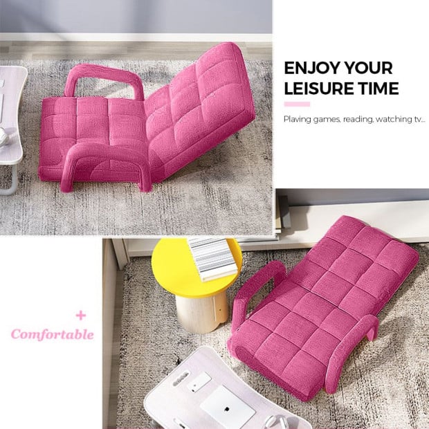 Foldable Lounge Cushion Adjustable Floor Armrest Recliner Chair Pink Image 4