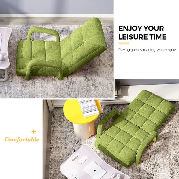 Foldable Lounge Cushion Adjustable Floor Recliner Chair Armrest Green Image 4