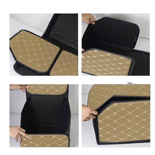 Car Boot Foldable Trunk Cargo Organizer Storage Box Beige/Gold Small Image 4