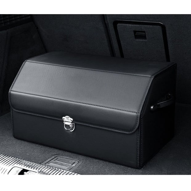 Car Boot Trunk Cargo Organizer Storage Box With Lock Black Medium Image 4