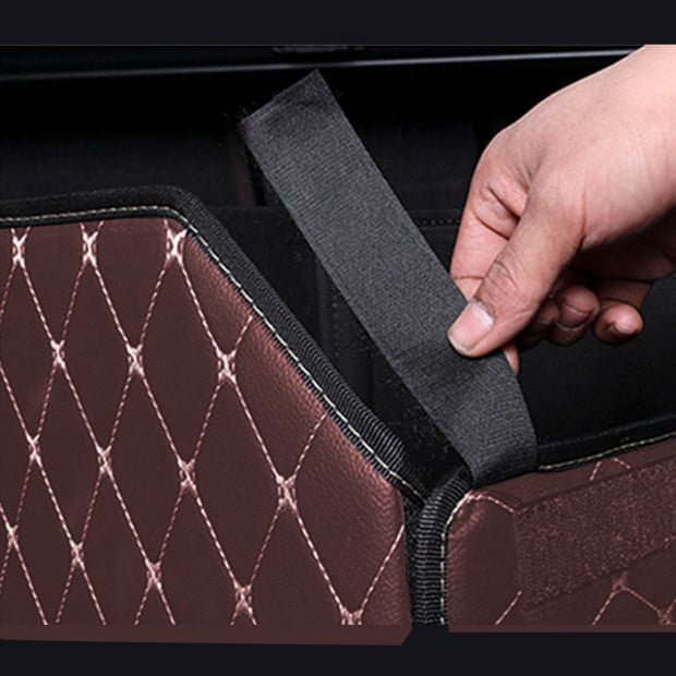 Car Boot Cargo Organizer Portable Trunk Box Coffee/Gold Stitch Medium Image 4