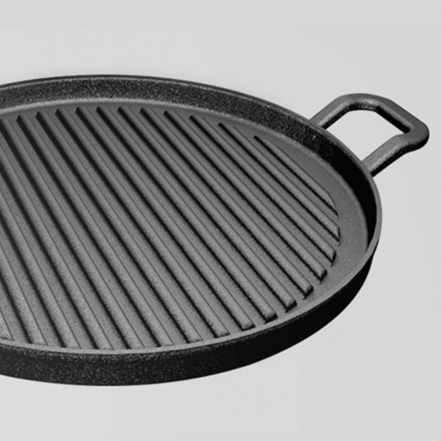 SOGA 30cm Ribbed Cast Iron Frying Pan Non-stick Coating Image 4