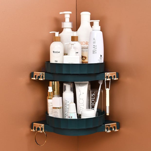 Green 360D Wall-Mounted Rotating Bathroom Organiser Corner Rack Shelf Image 5