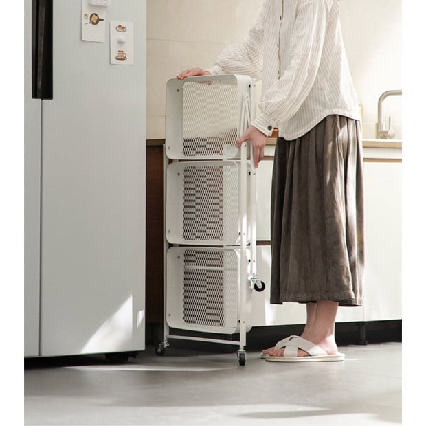3 Tier Steel White Foldable Kitchen Cart Multi-Functional Shelves Image 5