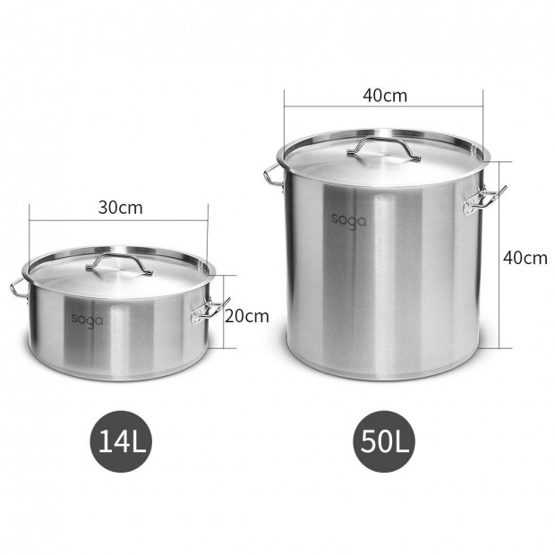 SOGA 14L Wide Stock Pot and 50L Tall Top Grade Thick Stainless Steel Image 5