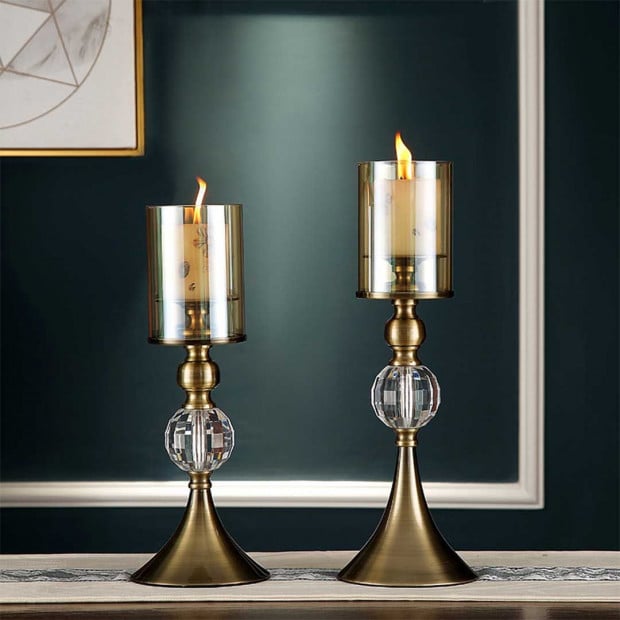 SOGA 37cm Glass Candle Holder Candle Stand Glass Metal with Candle Image 4