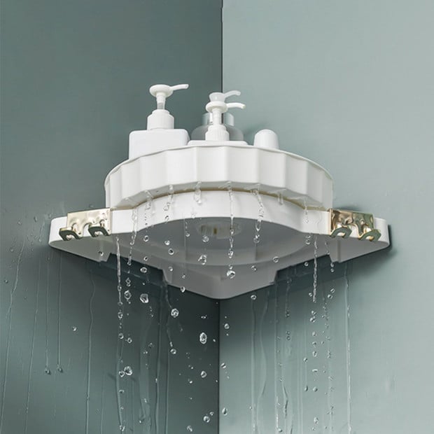 White 360d Wall-Mounted Rotating Bathroom Organiser Corner Rack Shelf Image 5