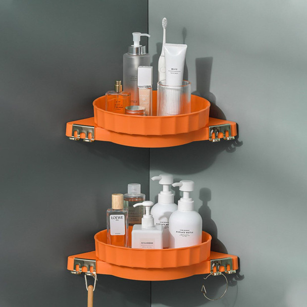 Orange 360d Wall-Mounted Rotating Bathroom Organiser Corner Rack Shelf Image 5