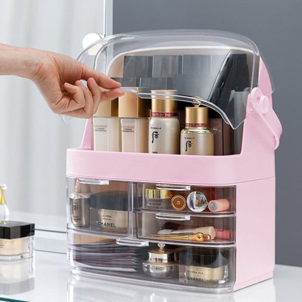 3 Tier Countertop Makeup Cosmetic Storage Organiser Holder Pink Image 5