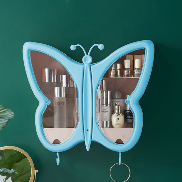 Blue Butterfly Shape Wall-Mounted Makeup Organiser Storage Box Image 5