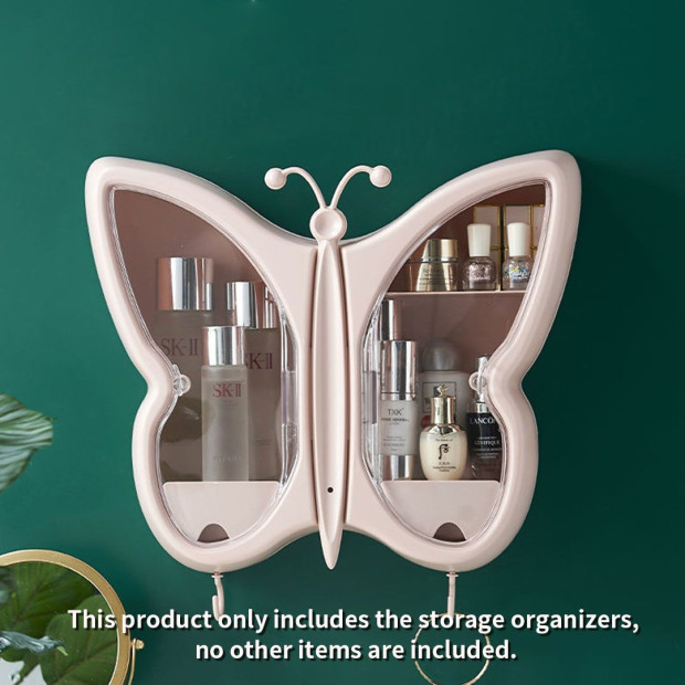 Pink Butterfly Shape Wall-Mounted Makeup Organiser Storage Box Image 5