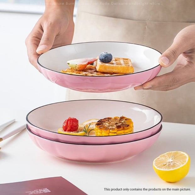 Pink Ceramic Dinnerware Crockery Soup Bowl Plate Server Set of 4 Image 4