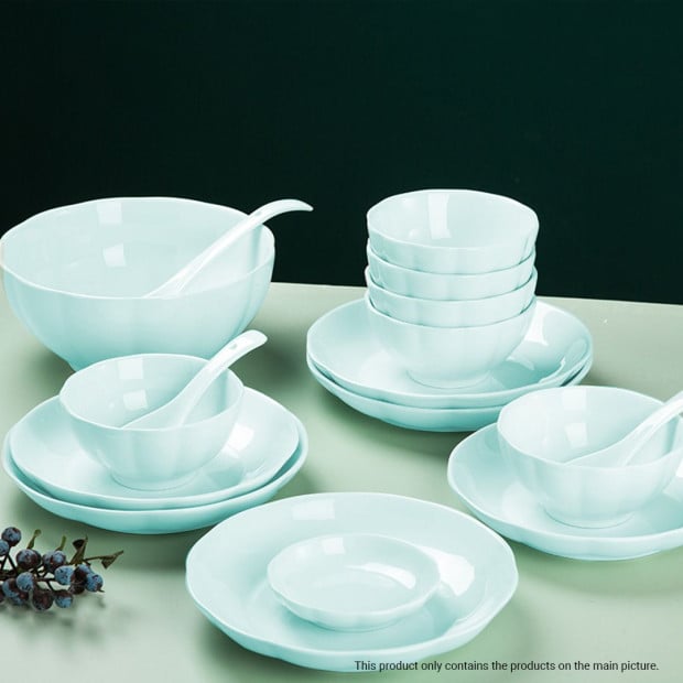Light Blue Ceramic Dinnerware Crockery Soup Bowl Plate Set of 4 Image 5