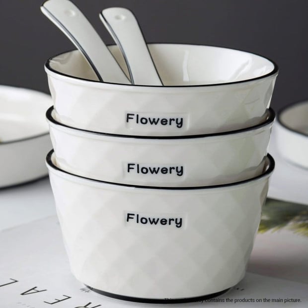 Diamond Pattern Ceramic Dinnerware Set Crockery Soup Bowl Plate Set Image 5