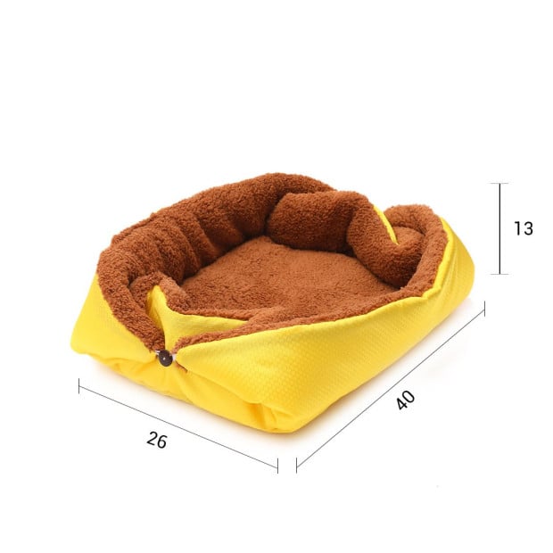 Pet Cushion Nest Cat Dog Bed Warm Plush Kennel Mat -Yellow Image 5