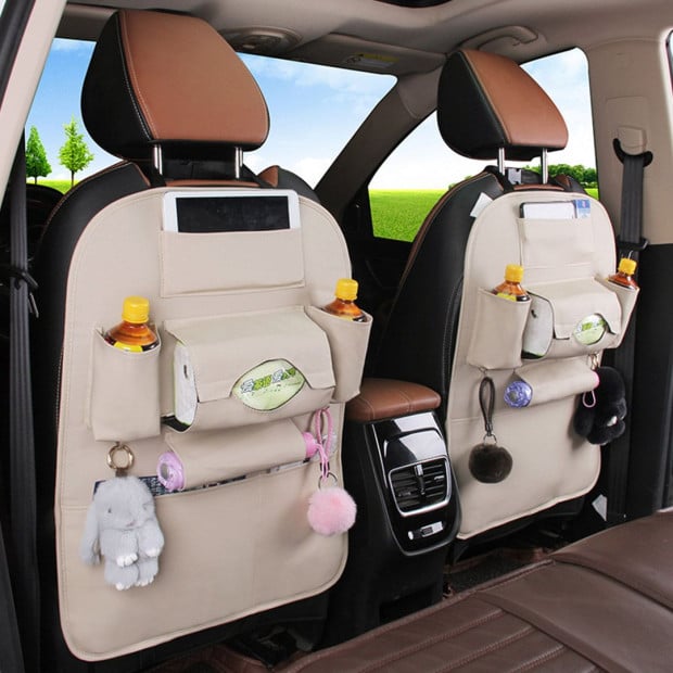Leather Car Back Seat Storage Bag Organizer Pad Mini Holder White Image 5