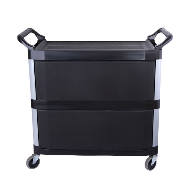 3 Tier Covered Food Trolley Food Waste Cart Storage Kitchen Black Image 5